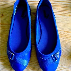 Puma flats, blue, patent and cloth, size 8